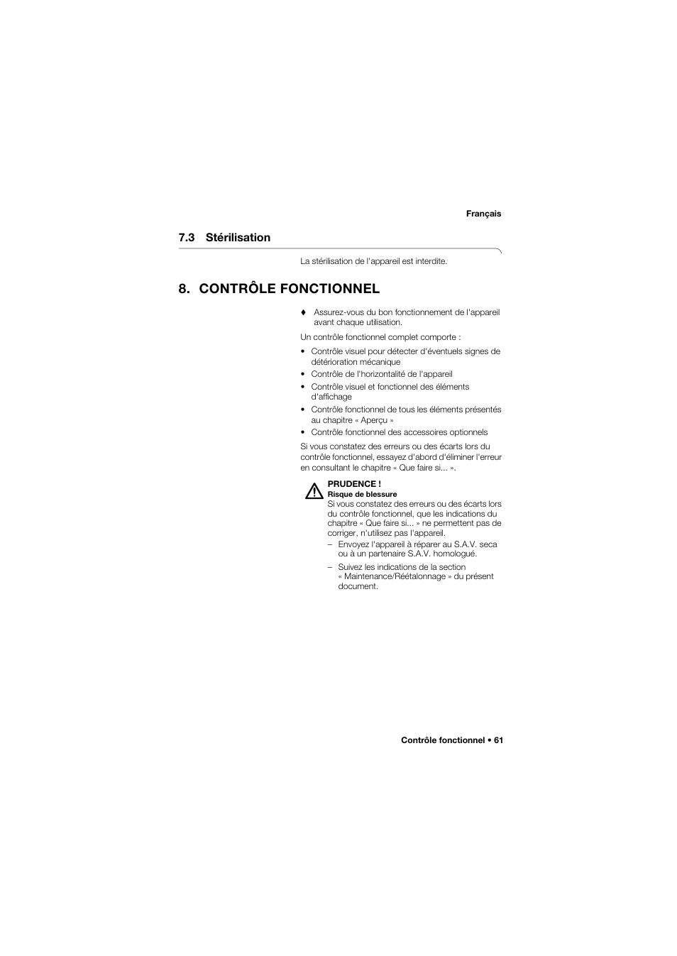3 stérilisation, Contrôle fonctionnel | Seca 745 band_1 User Manual | Page 61 / 164