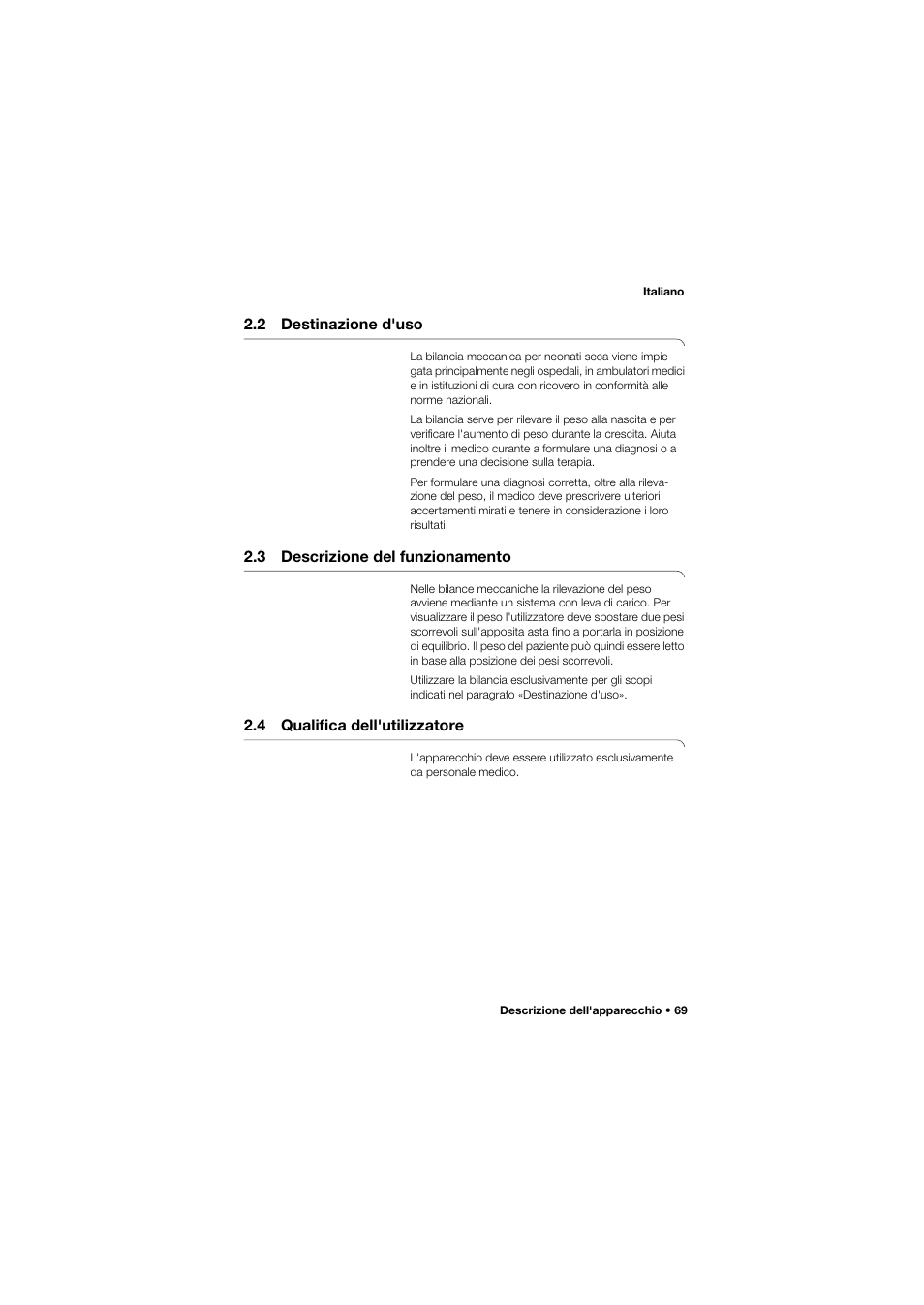 2 destinazione d'uso, 3 descrizione del funzionamento, 4 qualifica dell'utilizzatore | Seca 745 band_1 User Manual | Page 69 / 164