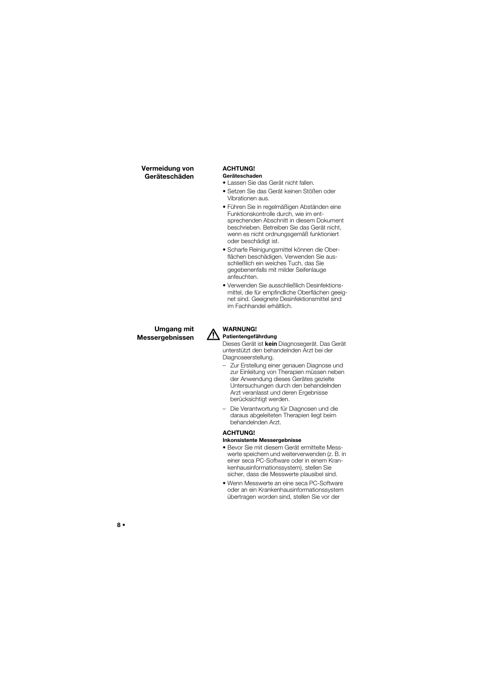 Vermeidung von geräteschäden, Umgang mit messergebnissen | Seca 745 band_1 User Manual | Page 8 / 164