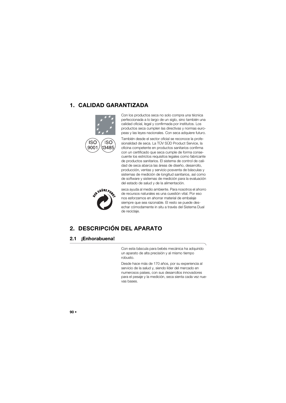 Calidad garantizada, Descripción del aparato, 1 ¡enhorabuena | Seca 745 band_1 User Manual | Page 90 / 164