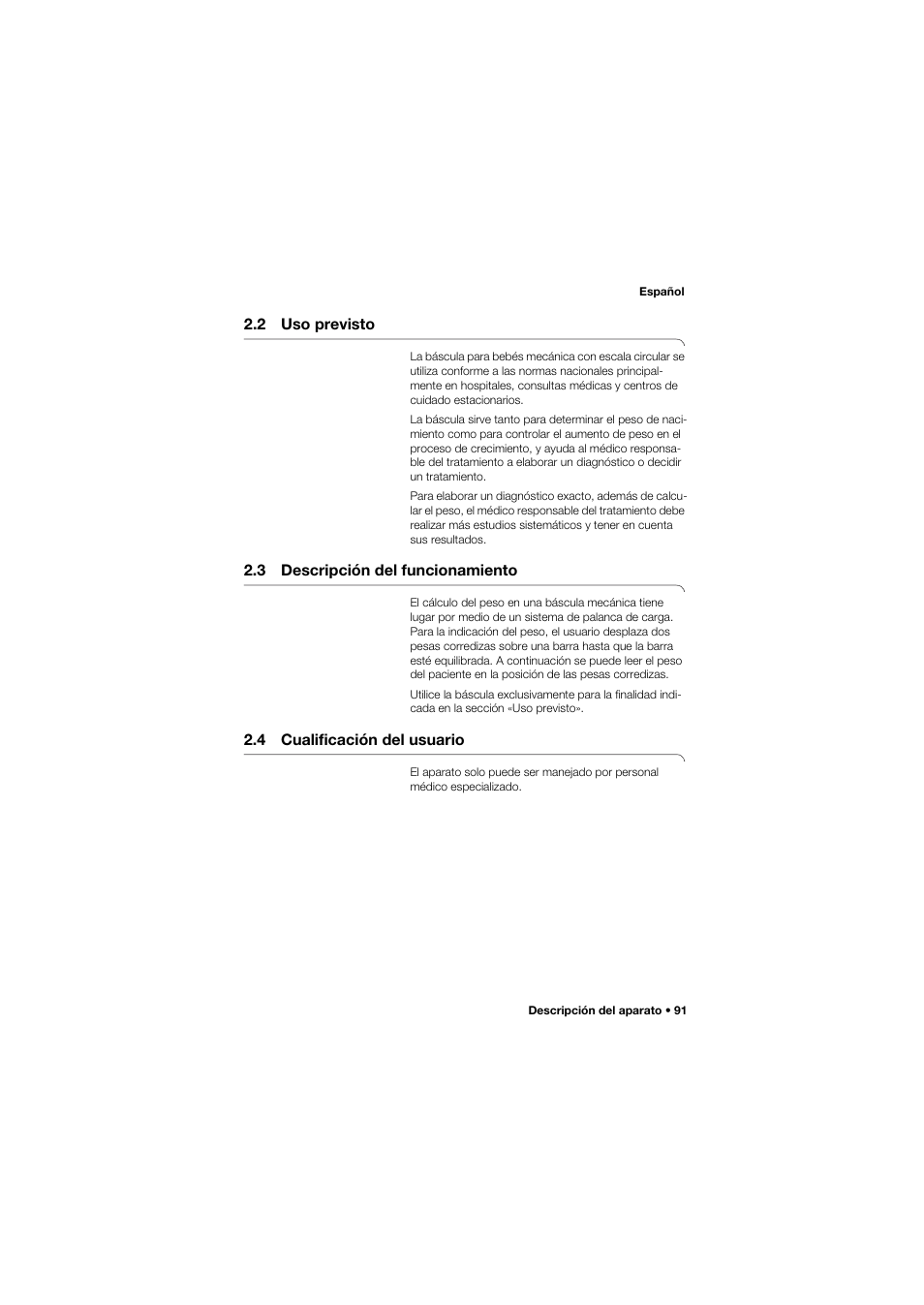 2 uso previsto, 3 descripción del funcionamiento, 4 cualificación del usuario | Seca 745 band_1 User Manual | Page 91 / 164