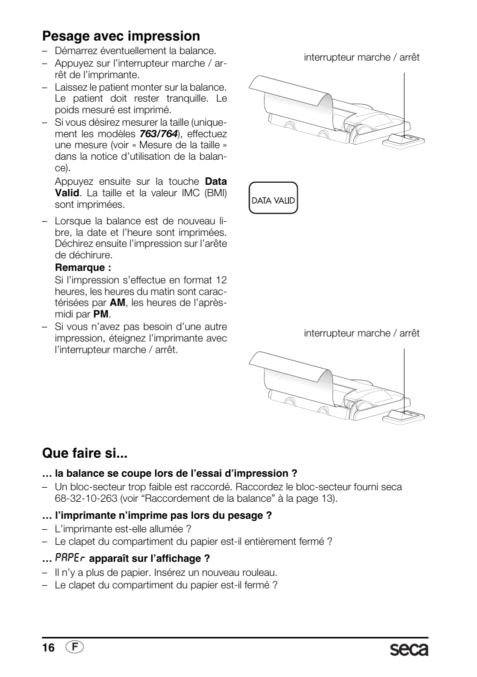Pesage avec impression, Que faire si | Seca 763 printer-module User Manual | Page 16 / 72