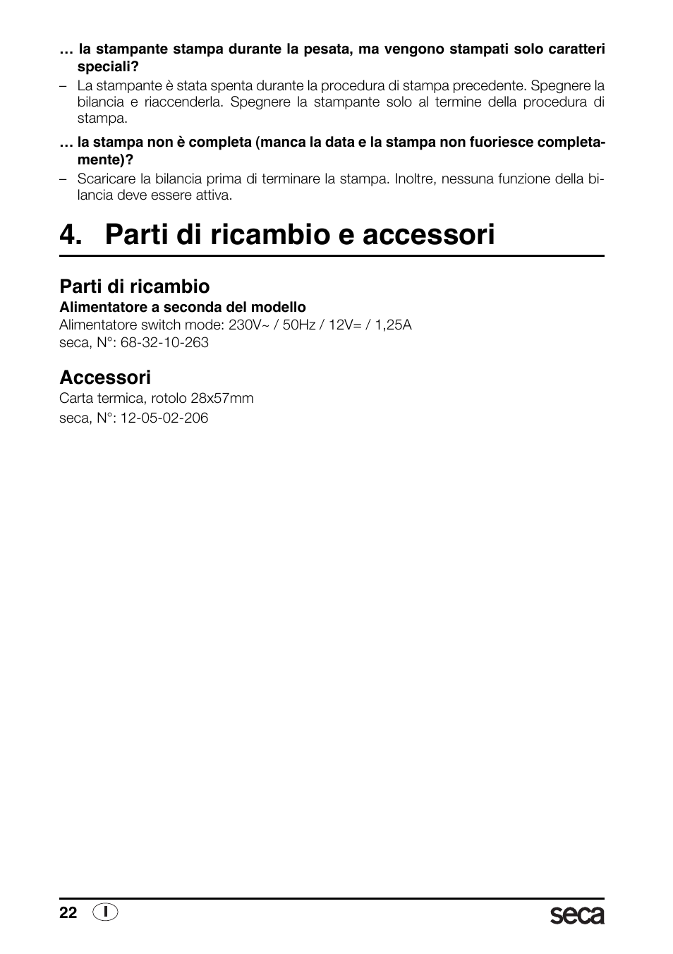 Parti di ricambio e accessori, Parti di ricambio, Accessori | Seca 763 printer-module User Manual | Page 22 / 72