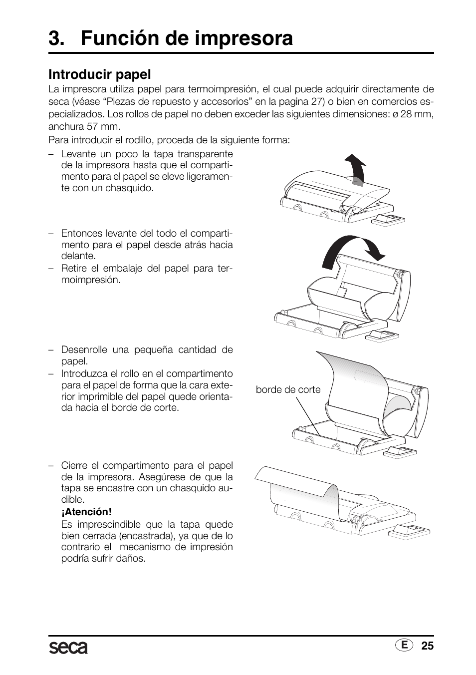Función de impresora, Introducir papel | Seca 763 printer-module User Manual | Page 25 / 72