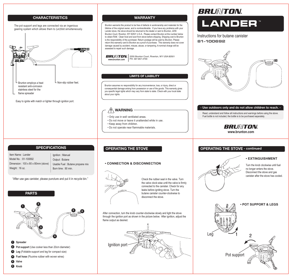 Brunton Lander 81-100692 User Manual | 2 pages