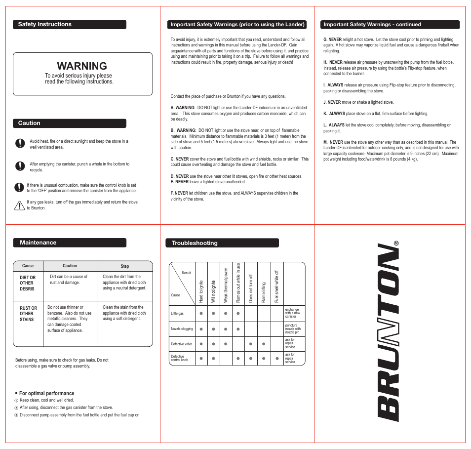 Warning | Brunton Lander 81-100692 User Manual | Page 2 / 2