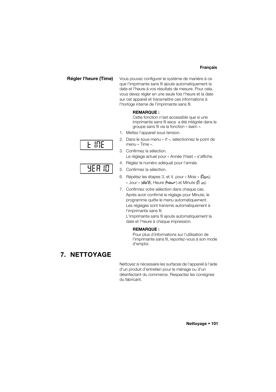 Régler l'heure (time), Nettoyage | Seca 274 band_1 User Manual | Page 101 / 255