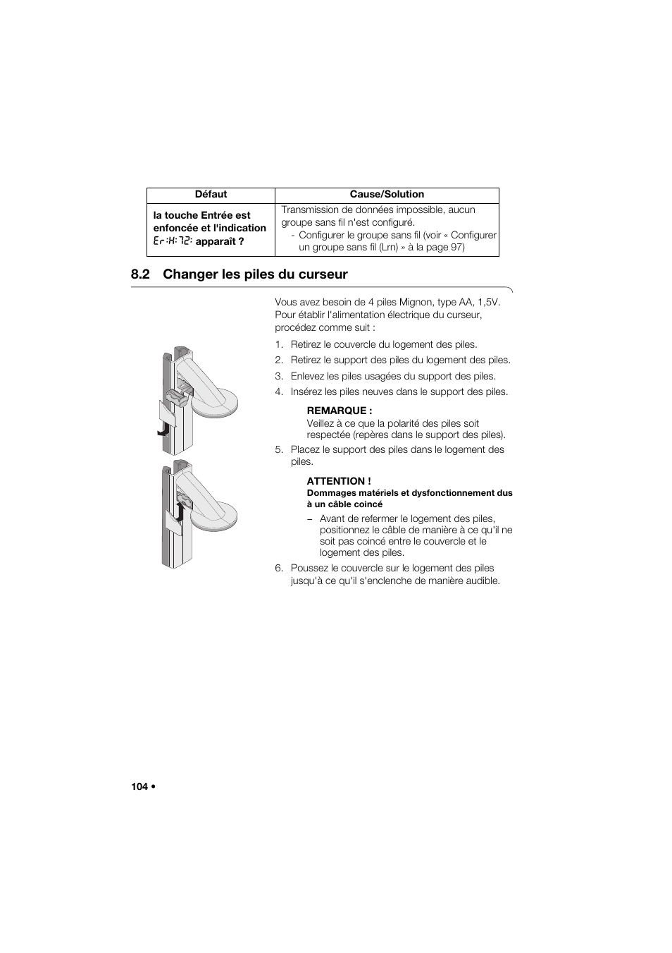 2 changer les piles du curseur | Seca 274 band_1 User Manual | Page 104 / 255