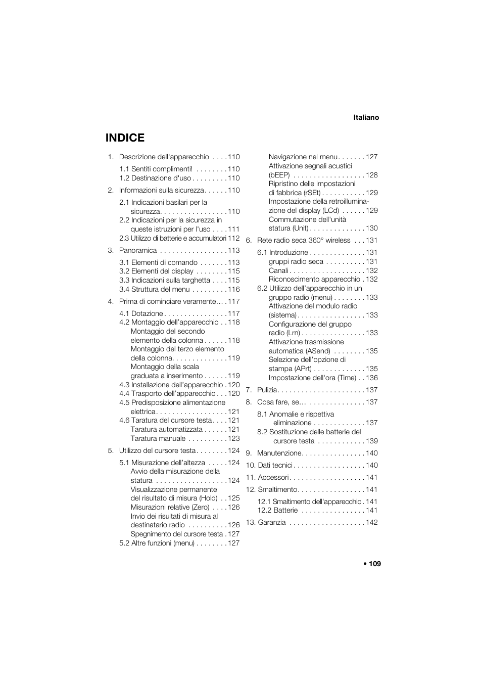 Italiano, Indice | Seca 274 band_1 User Manual | Page 109 / 255