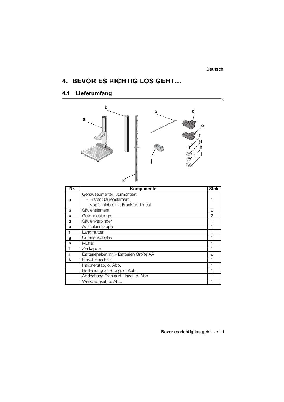 Bevor es richtig los geht, 1 lieferumfang | Seca 274 band_1 User Manual | Page 11 / 255