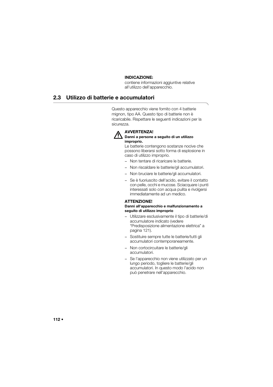 3 utilizzo di batterie e accumulatori | Seca 274 band_1 User Manual | Page 112 / 255