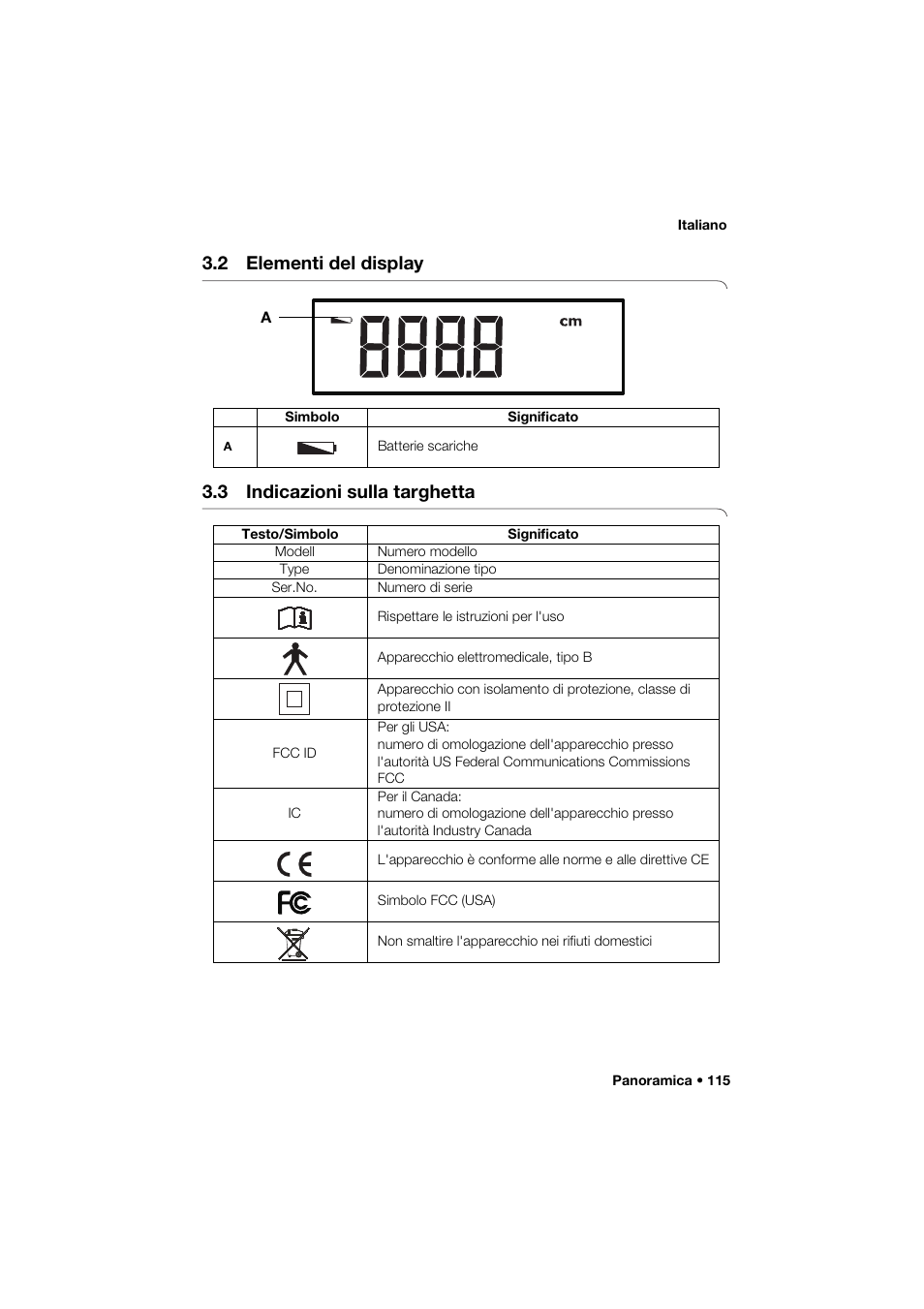 2 elementi del display, 3 indicazioni sulla targhetta | Seca 274 band_1 User Manual | Page 115 / 255