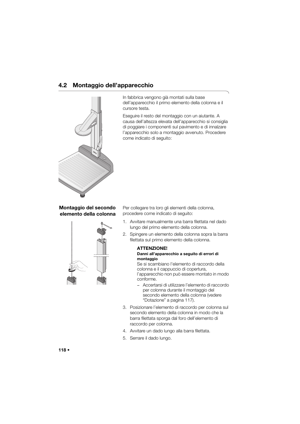 2 montaggio dell’apparecchio, Montaggio del secondo elemento della colonna | Seca 274 band_1 User Manual | Page 118 / 255