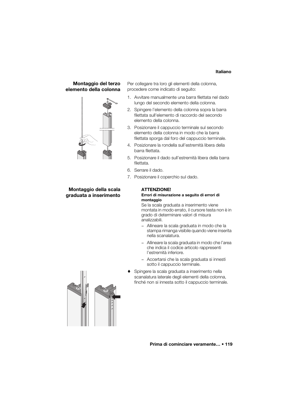 Montaggio del terzo elemento della colonna, Montaggio della scala graduata a inserimento | Seca 274 band_1 User Manual | Page 119 / 255