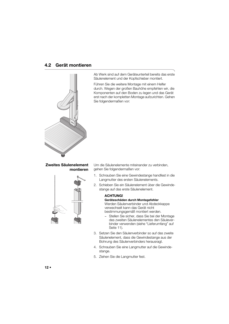 2 gerät montieren, Zweites säulenelement montieren | Seca 274 band_1 User Manual | Page 12 / 255