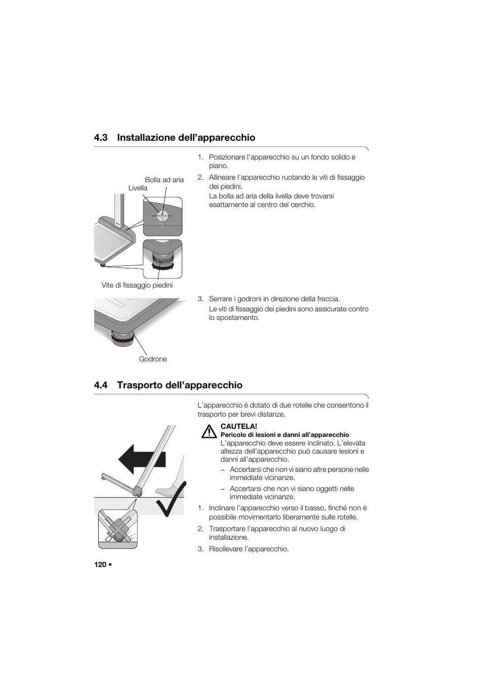 3 installazione dell’apparecchio, 4 trasporto dell’apparecchio | Seca 274 band_1 User Manual | Page 120 / 255