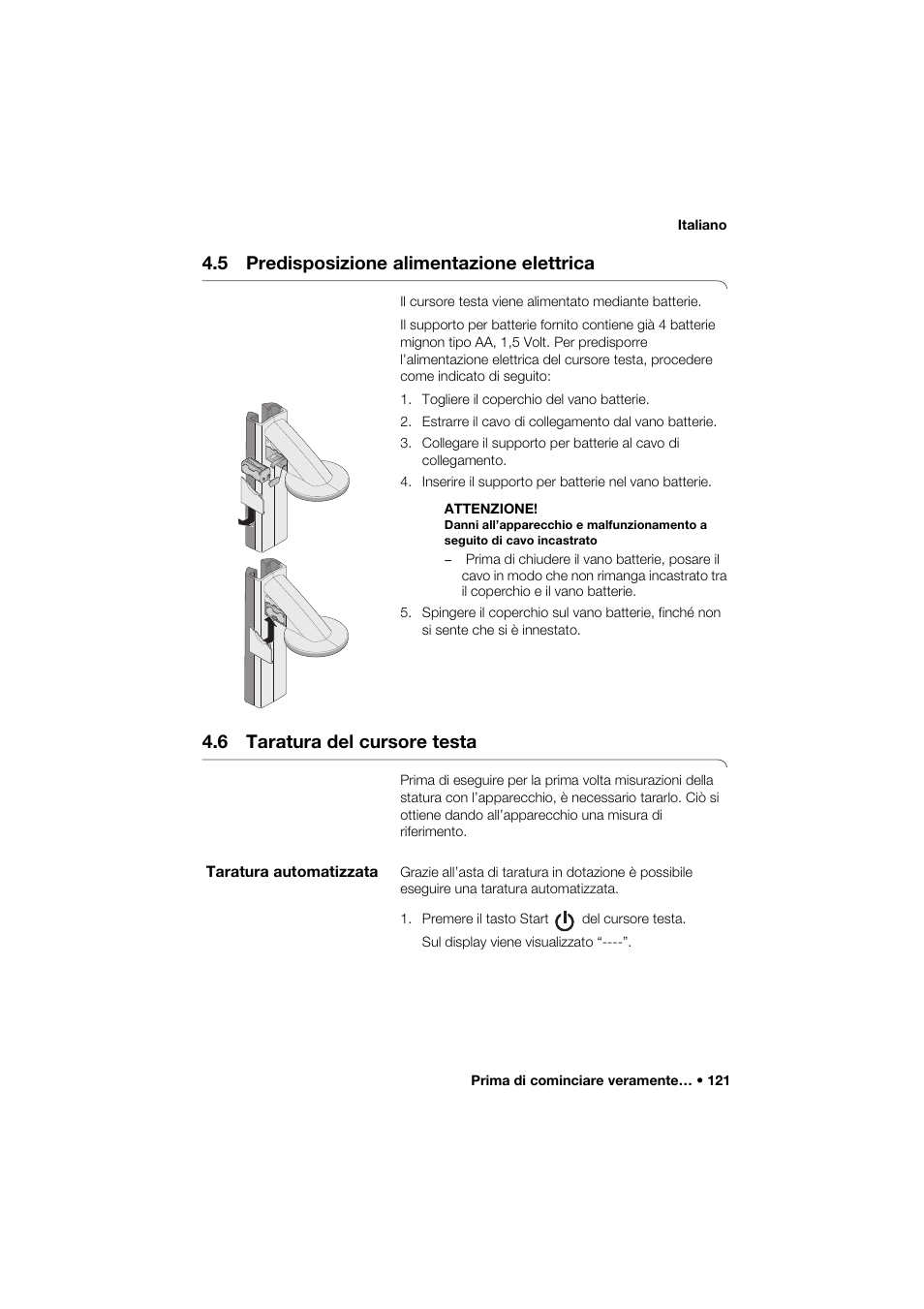 5 predisposizione alimentazione elettrica, 6 taratura del cursore testa, Taratura automatizzata | Seca 274 band_1 User Manual | Page 121 / 255