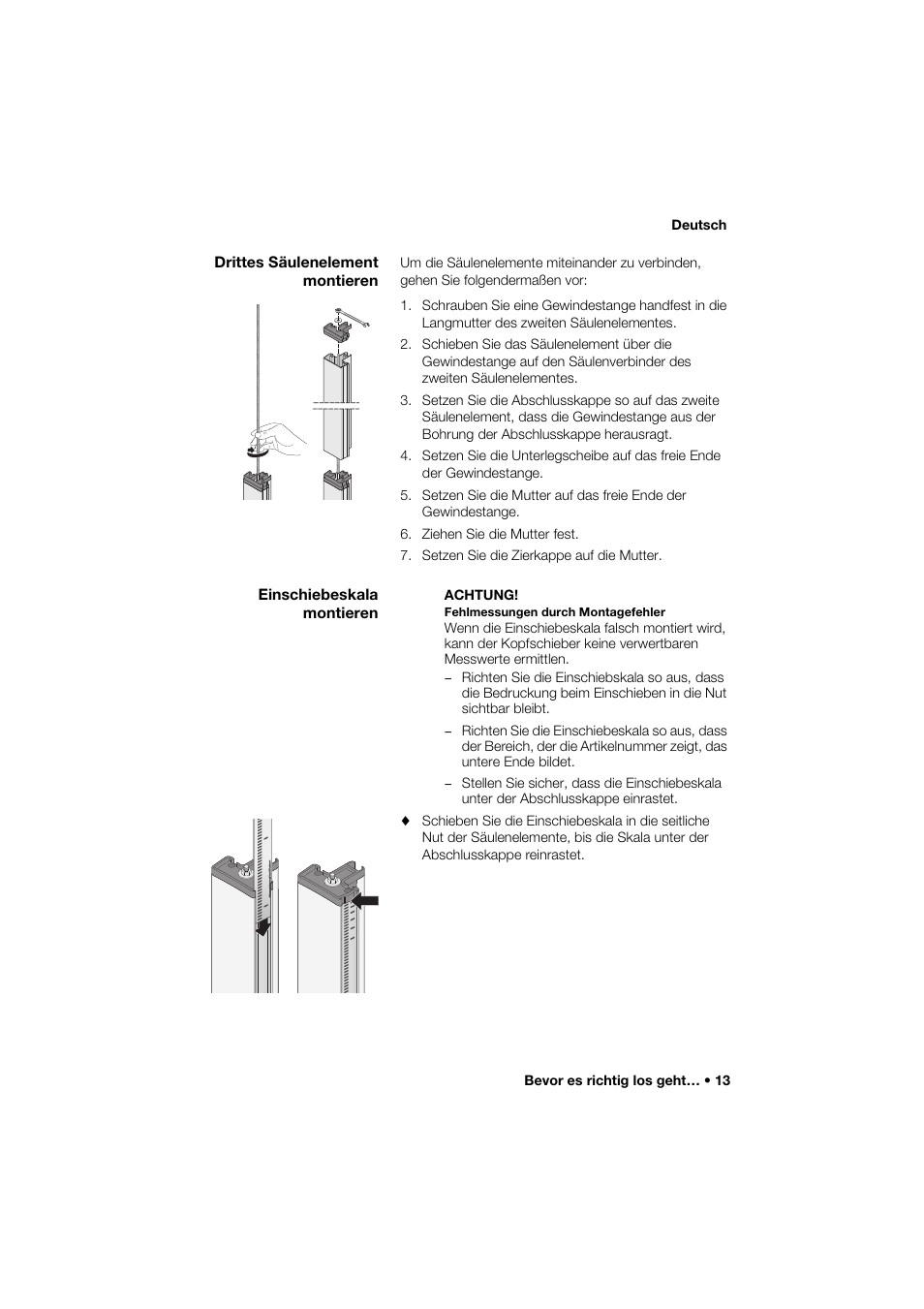 Drittes säulenelement montieren, Einschiebeskala montieren | Seca 274 band_1 User Manual | Page 13 / 255