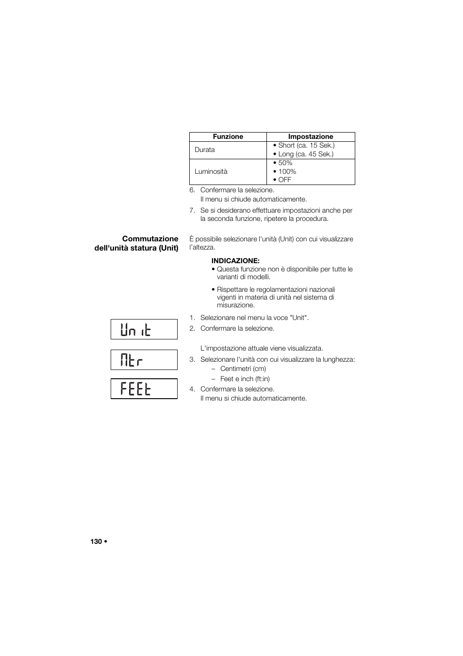 Commutazione dell'unità statura (unit) | Seca 274 band_1 User Manual | Page 130 / 255