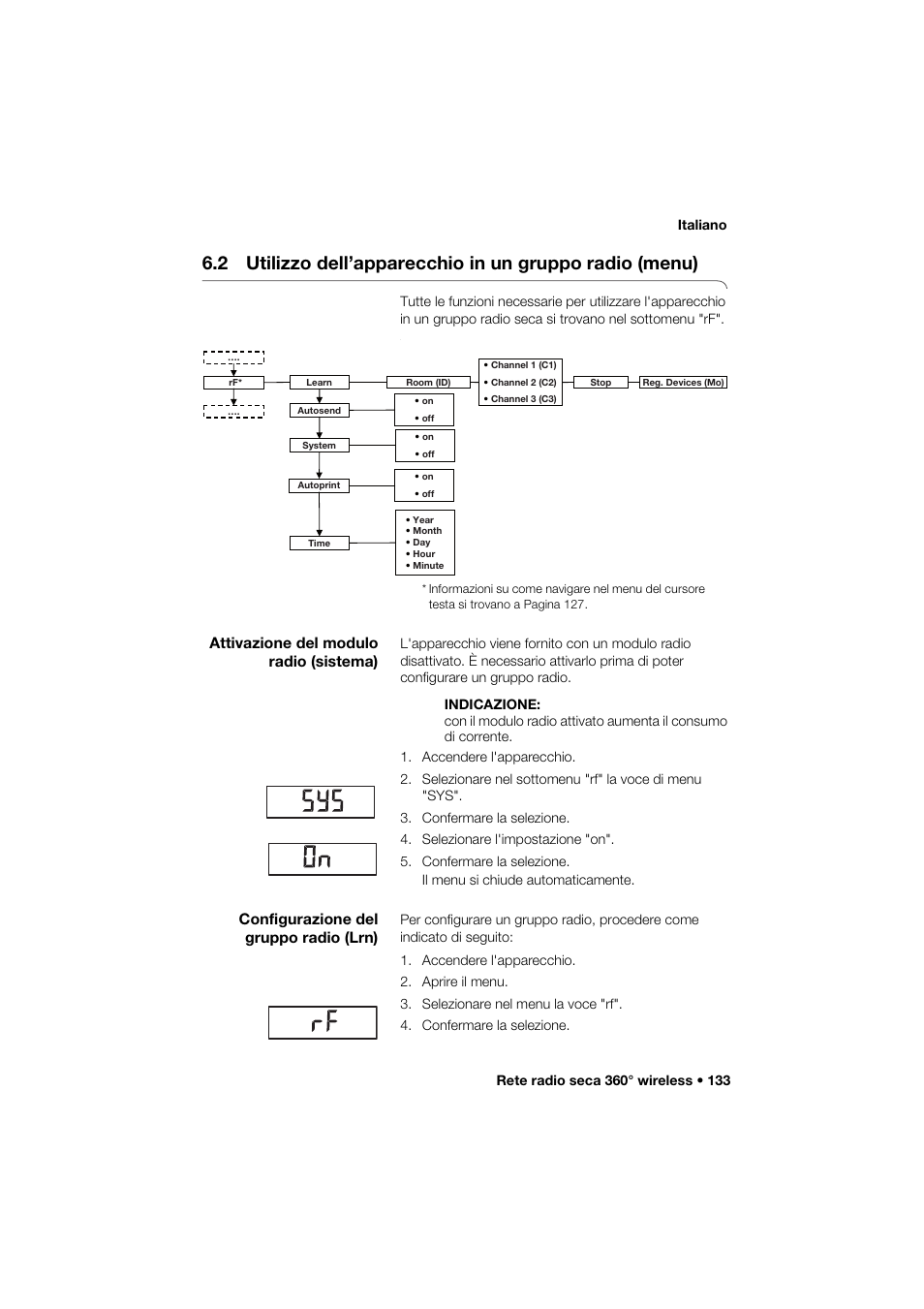 Attivazione del modulo radio (sistema), Configurazione del gruppo radio (lrn) | Seca 274 band_1 User Manual | Page 133 / 255