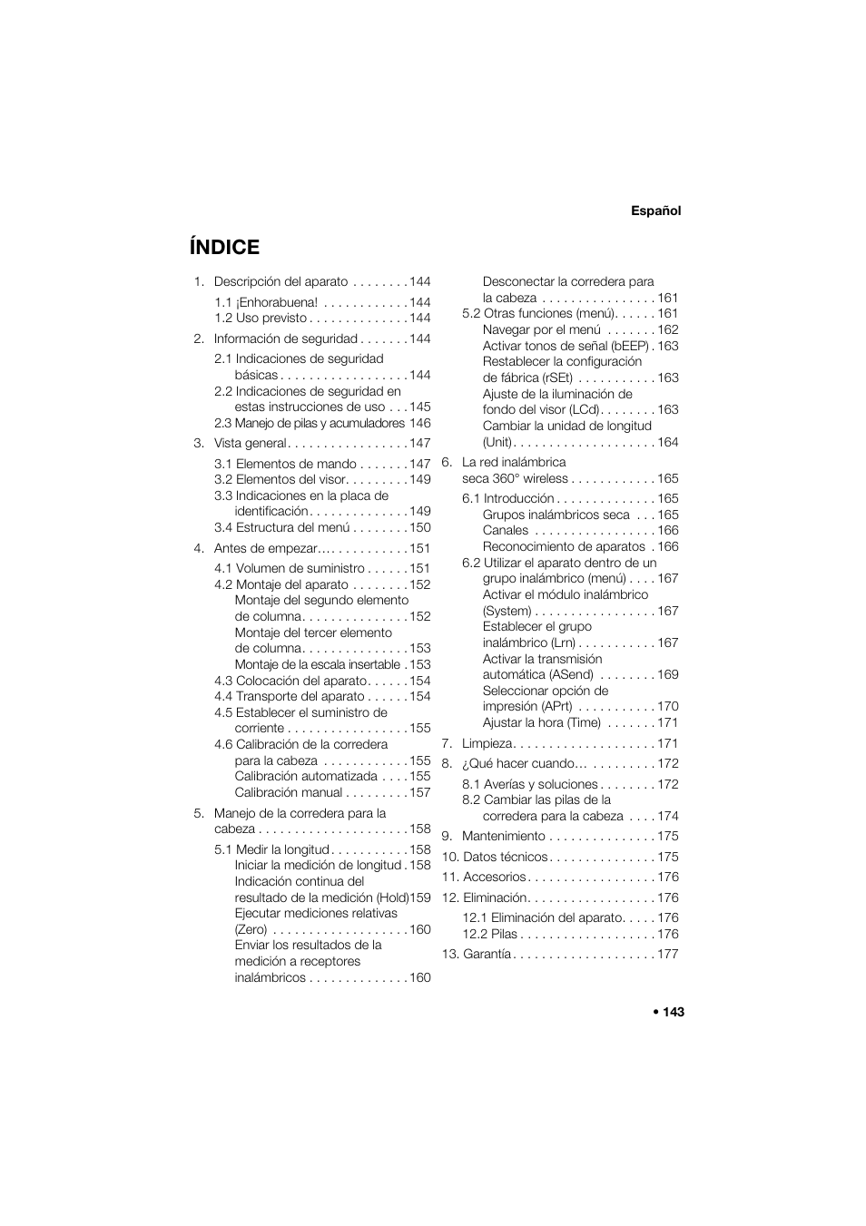 Español, Índice | Seca 274 band_1 User Manual | Page 143 / 255