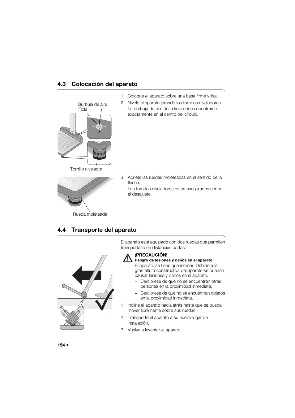 3 colocación del aparato, 4 transporte del aparato | Seca 274 band_1 User Manual | Page 154 / 255