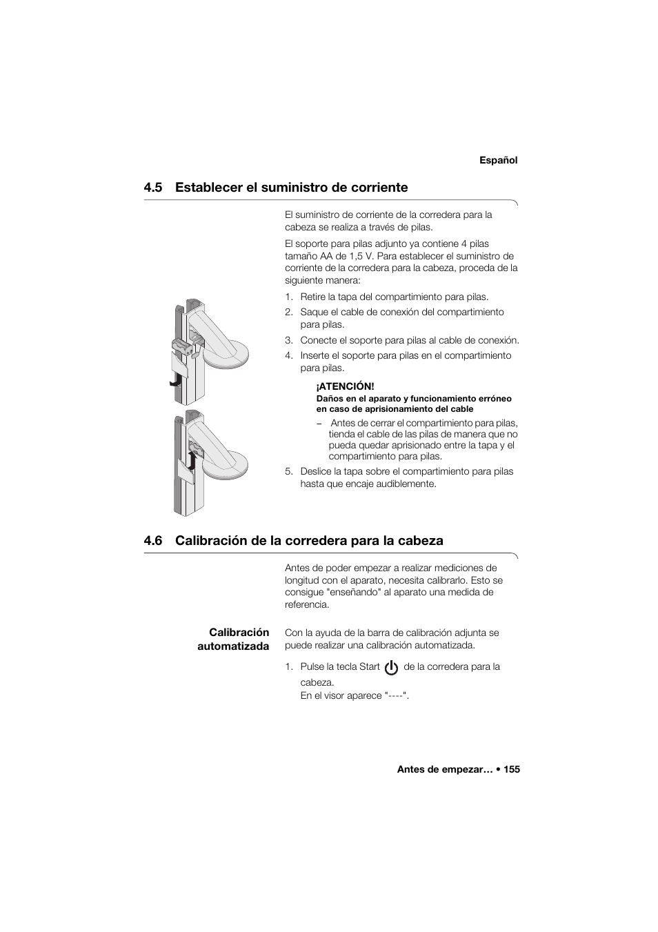 5 establecer el suministro de corriente, 6 calibración de la corredera para la cabeza, Calibración automatizada | Seca 274 band_1 User Manual | Page 155 / 255