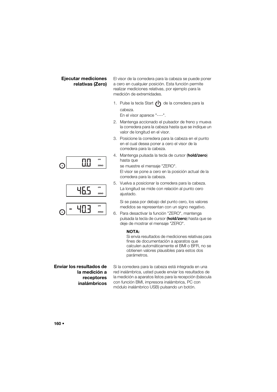 Ejecutar mediciones relativas (zero) | Seca 274 band_1 User Manual | Page 160 / 255