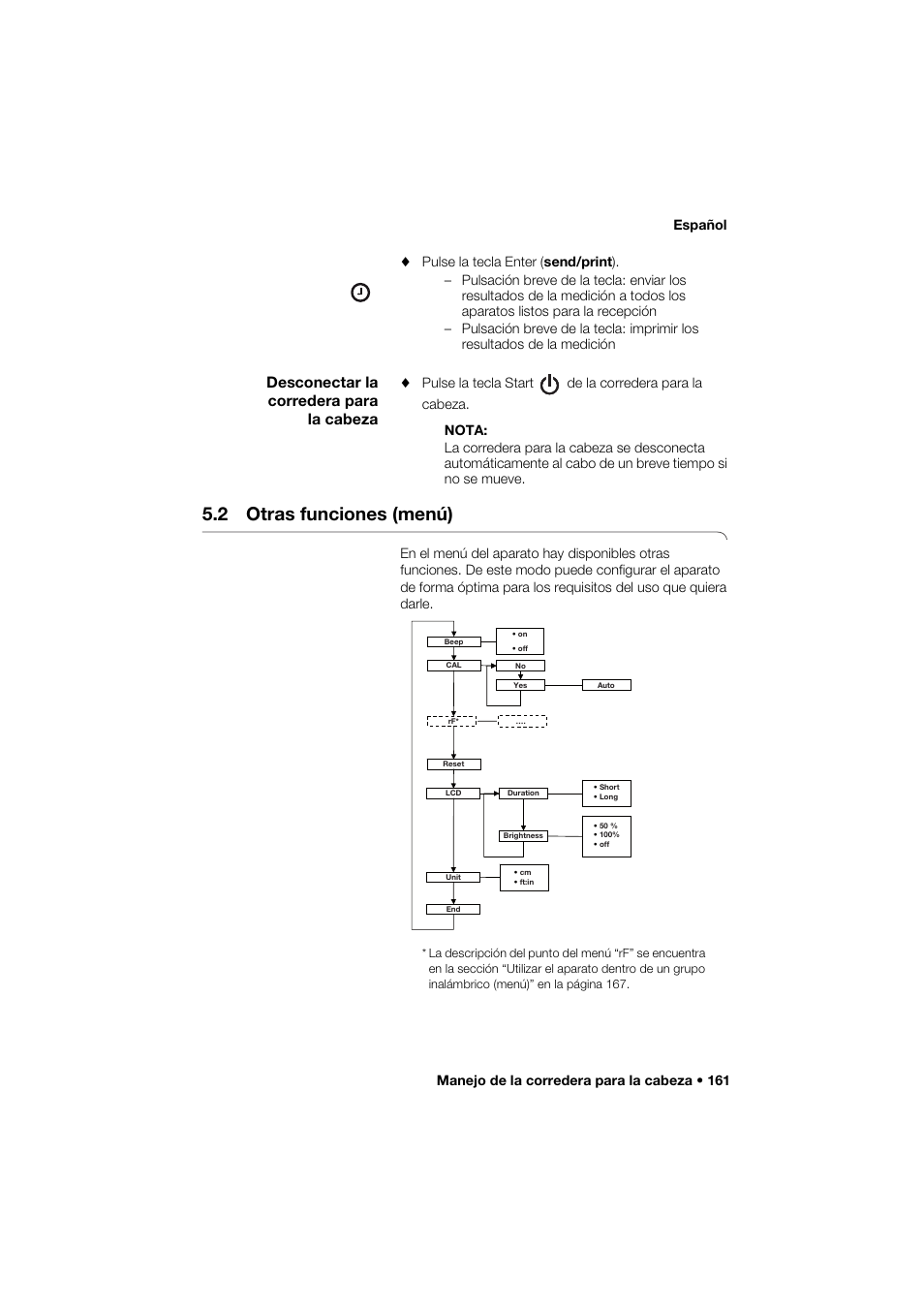 Desconectar la corredera para la cabeza, 2 otras funciones (menú) | Seca 274 band_1 User Manual | Page 161 / 255