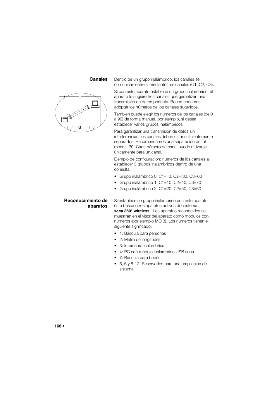 Canales, Reconocimiento de aparatos | Seca 274 band_1 User Manual | Page 166 / 255