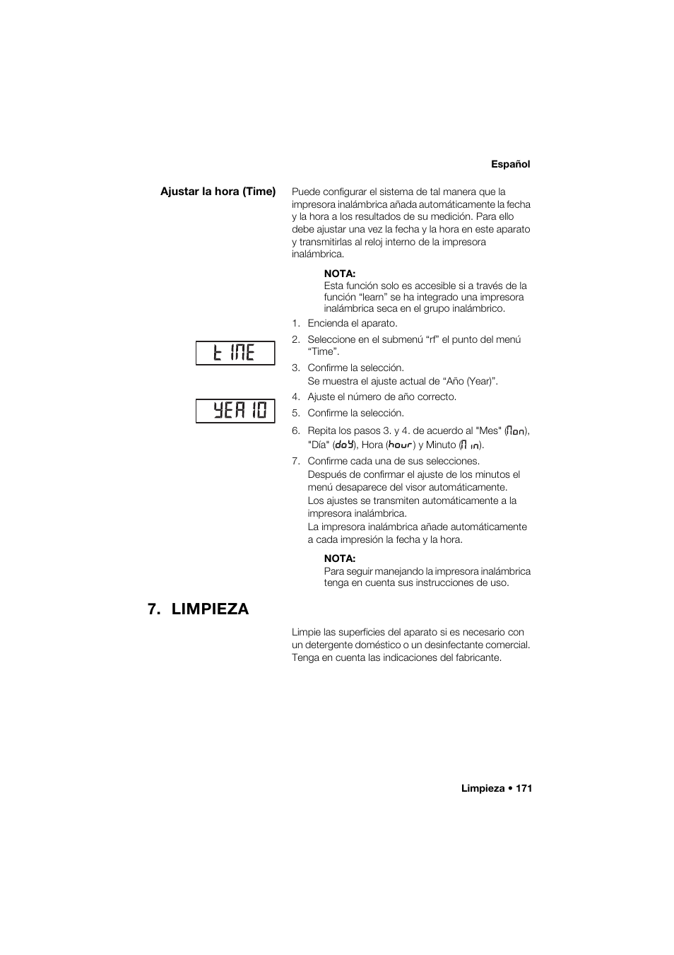 Ajustar la hora (time), Limpieza | Seca 274 band_1 User Manual | Page 171 / 255