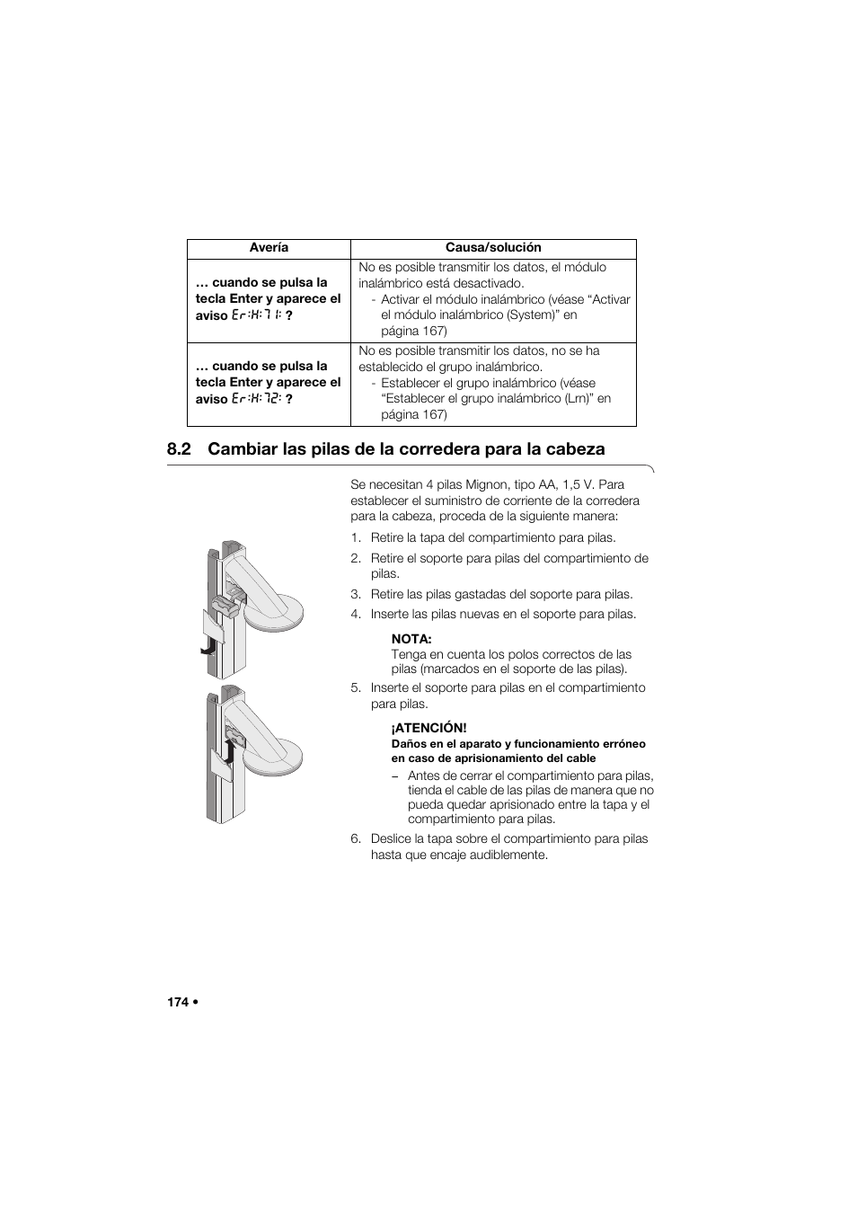 2 cambiar las pilas de la corredera para la cabeza | Seca 274 band_1 User Manual | Page 174 / 255