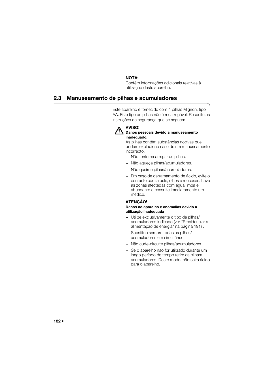 3 manuseamento de pilhas e acumuladores | Seca 274 band_1 User Manual | Page 182 / 255