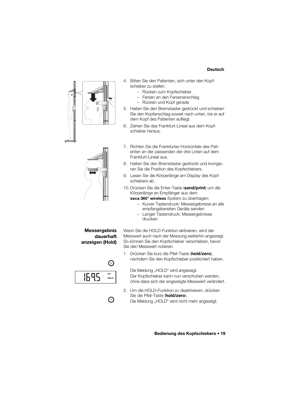 Messergebnis dauerhaft anzeigen (hold) | Seca 274 band_1 User Manual | Page 19 / 255