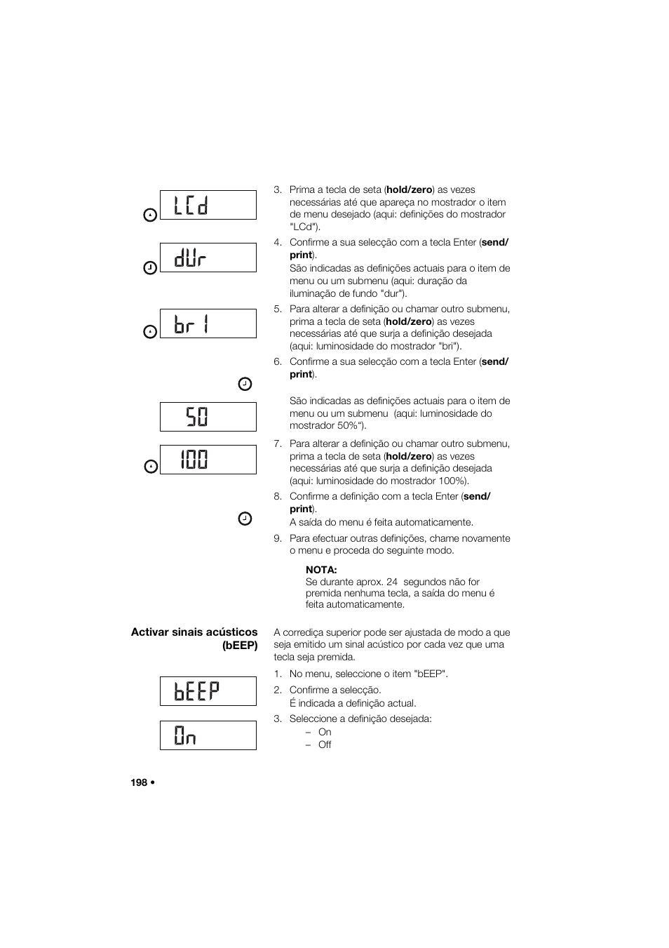 Activar sinais acústicos (beep) | Seca 274 band_1 User Manual | Page 198 / 255