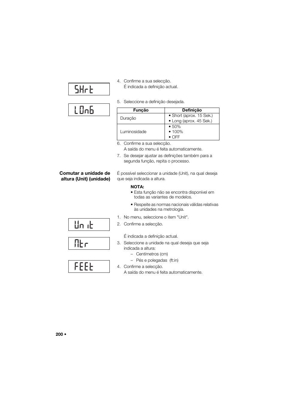 Comutar a unidade de altura (unit) (unidade) | Seca 274 band_1 User Manual | Page 200 / 255