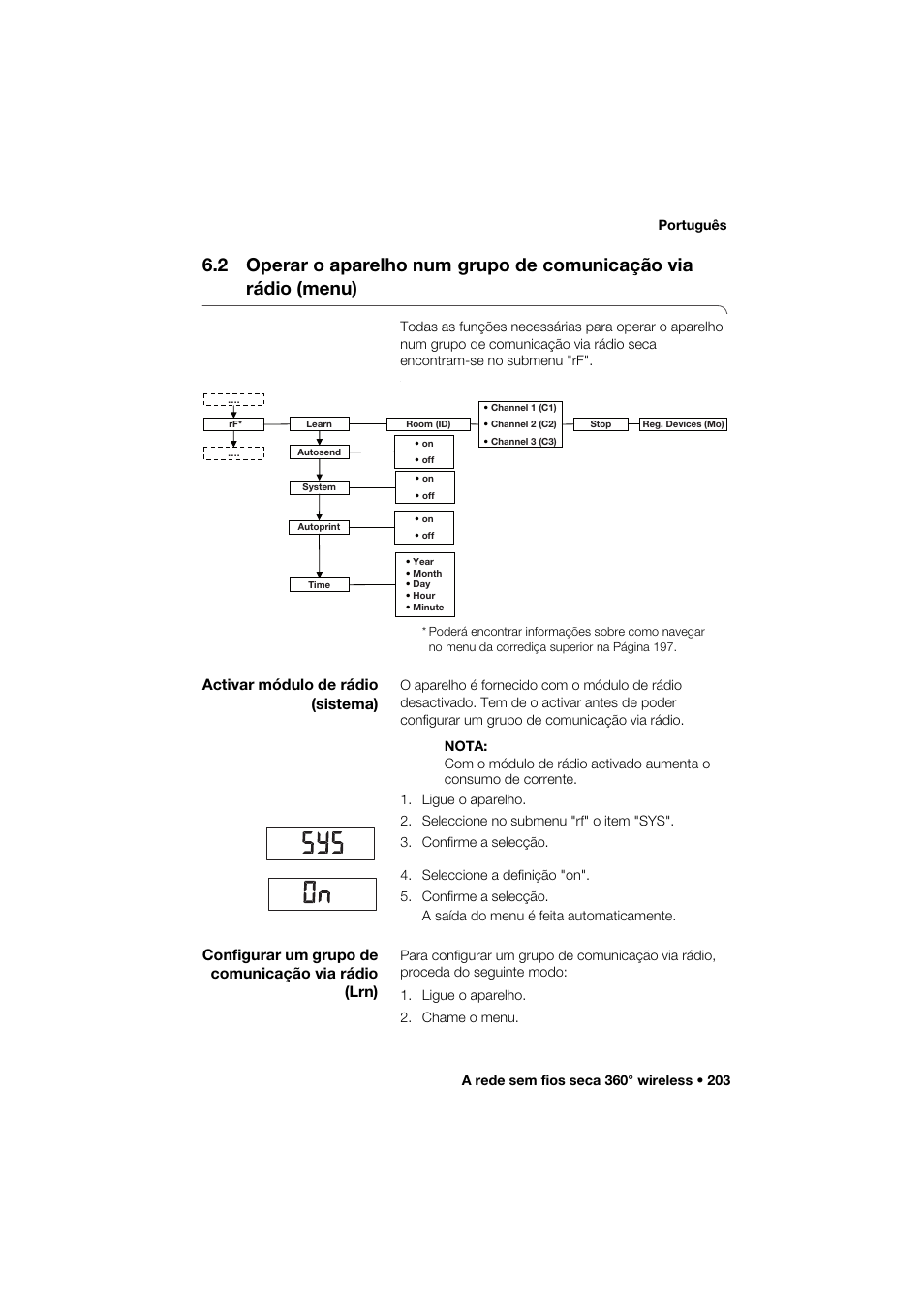 Activar módulo de rádio (sistema), Configurar um grupo de comunicação via rádio (lrn), 2 operar o aparelho num | Grupo de comunicação via rádio (menu) | Seca 274 band_1 User Manual | Page 203 / 255