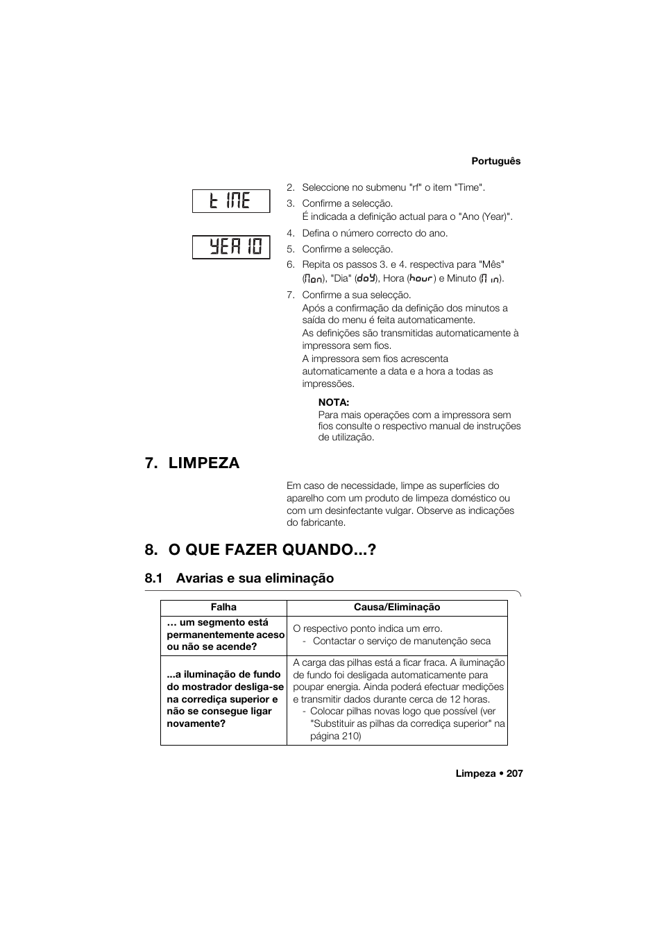 Limpeza, O que fazer quando, 1 avarias e sua eliminação | Seca 274 band_1 User Manual | Page 207 / 255