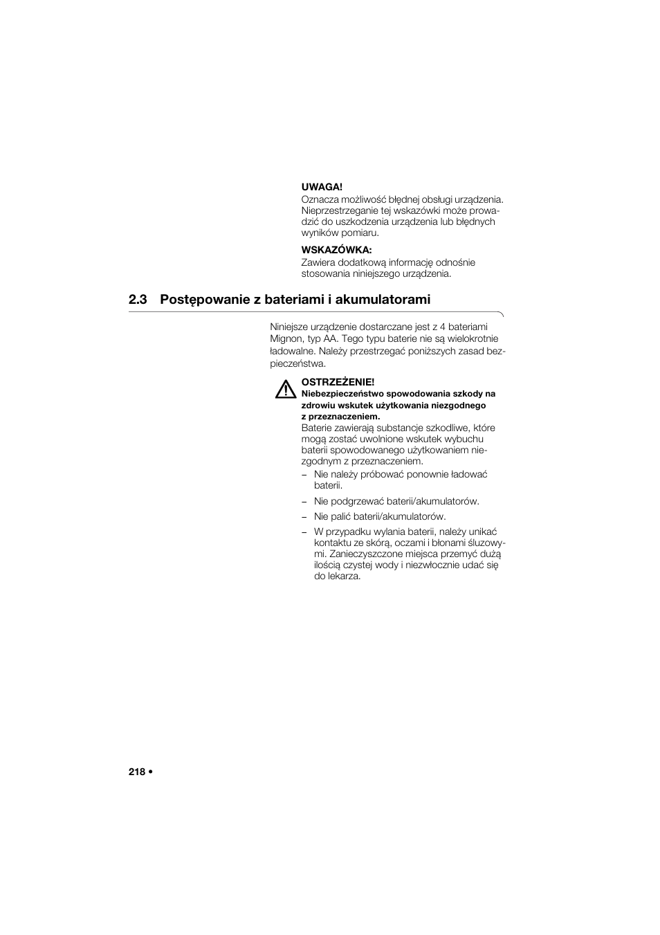 3 postępowanie z bateriami i akumulatorami | Seca 274 band_1 User Manual | Page 218 / 255