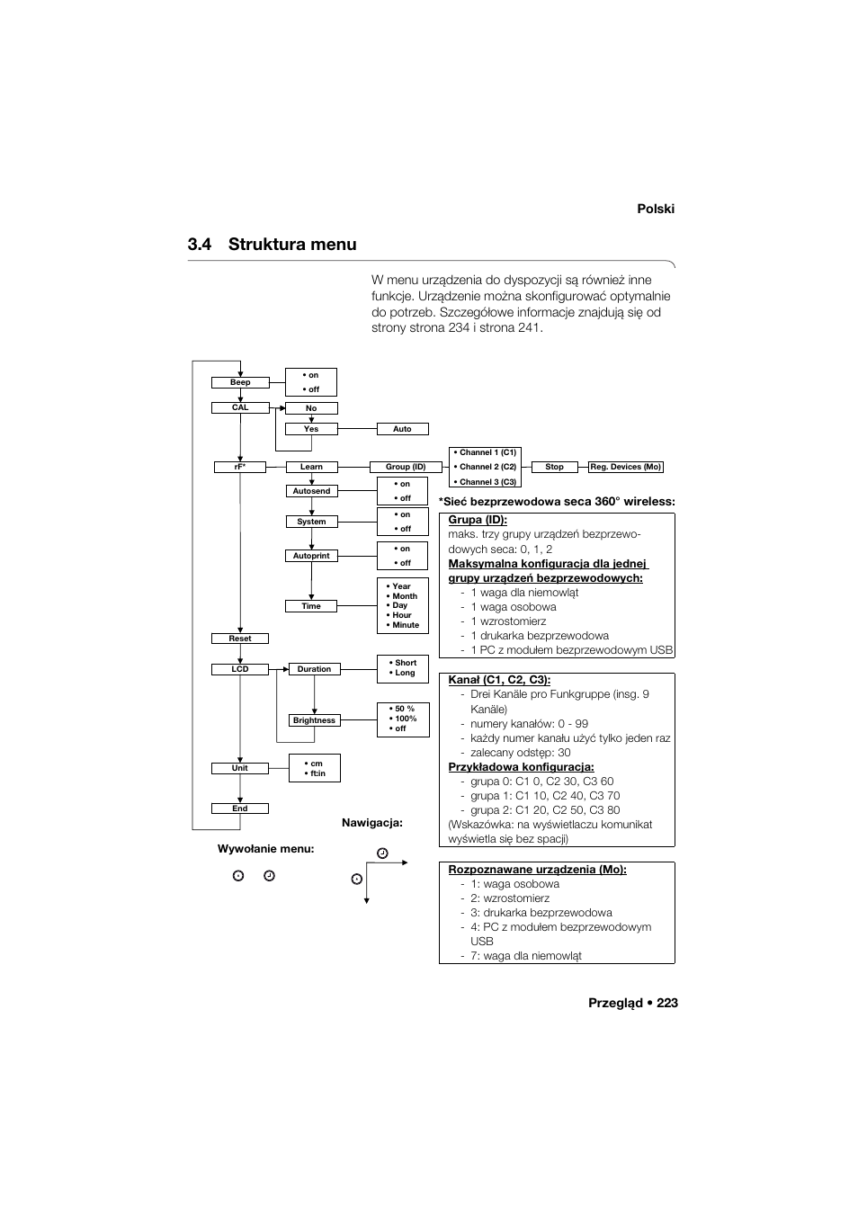 4 struktura menu, Przegląd • 223 polski | Seca 274 band_1 User Manual | Page 223 / 255