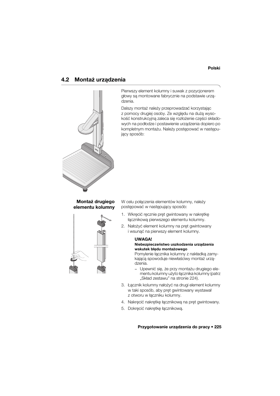 2 montaż urządzenia, Montaż drugiego elementu kolumny | Seca 274 band_1 User Manual | Page 225 / 255