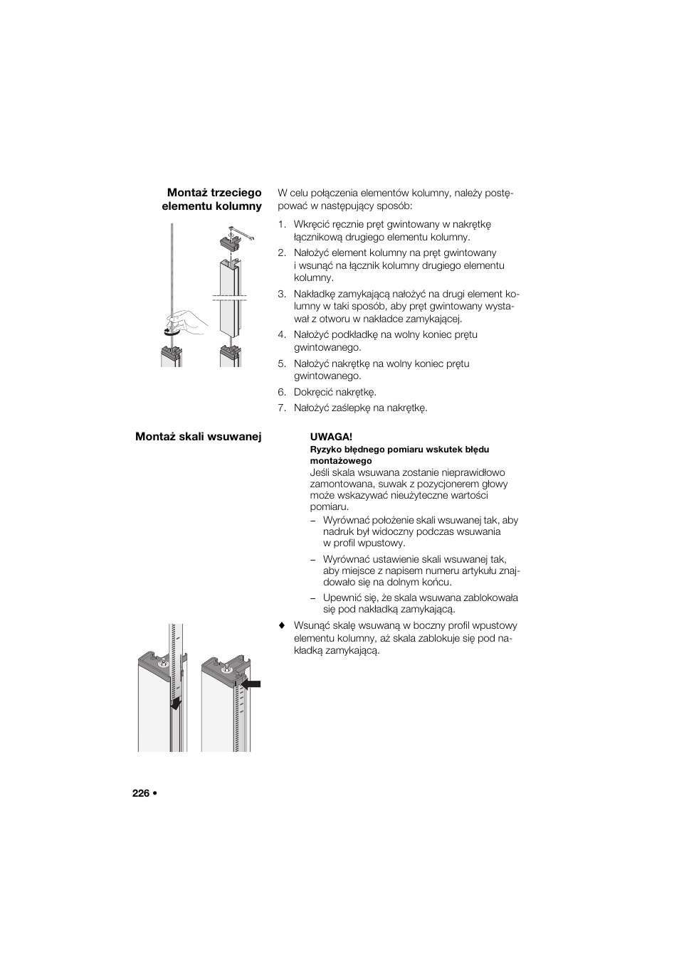 Montaż trzeciego elementu kolumny, Montaż skali wsuwanej | Seca 274 band_1 User Manual | Page 226 / 255