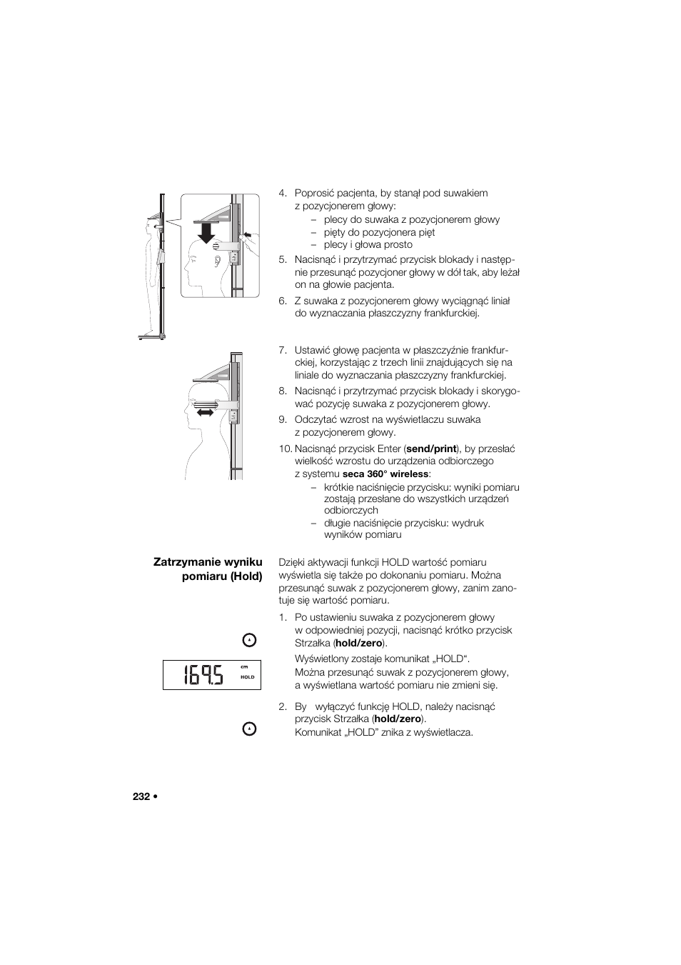 Zatrzymanie wyniku pomiaru (hold) | Seca 274 band_1 User Manual | Page 232 / 255