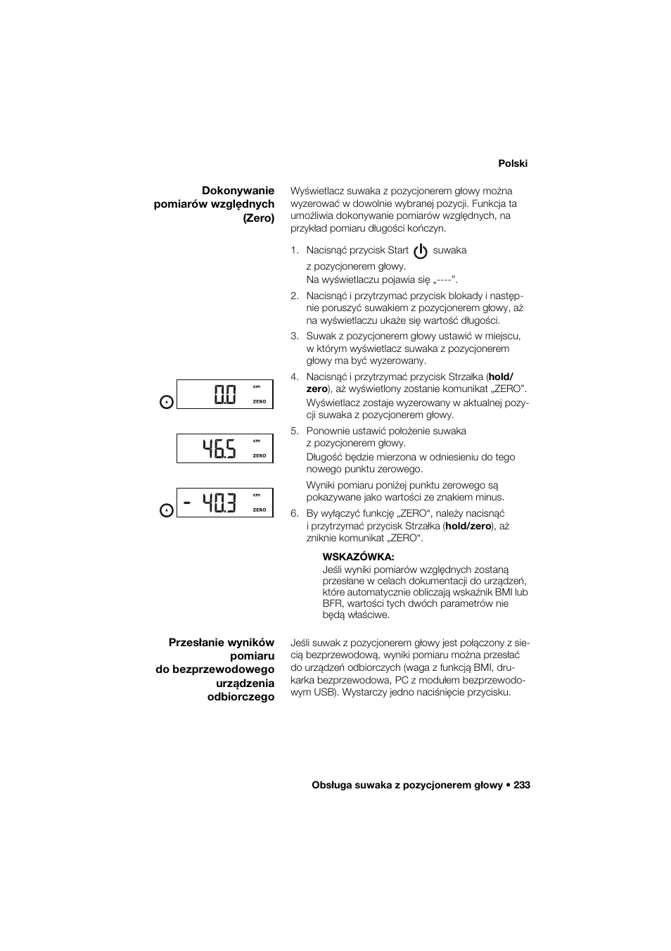 Dokonywanie pomiarów względnych (zero) | Seca 274 band_1 User Manual | Page 233 / 255