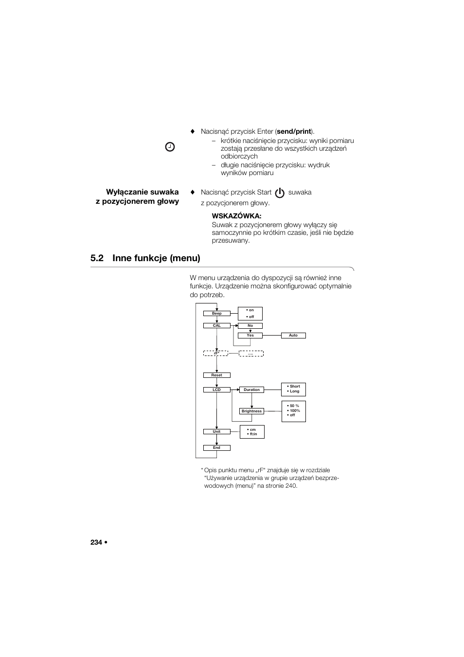 Wyłączanie suwaka z pozycjonerem głowy, 2 inne funkcje (menu) | Seca 274 band_1 User Manual | Page 234 / 255