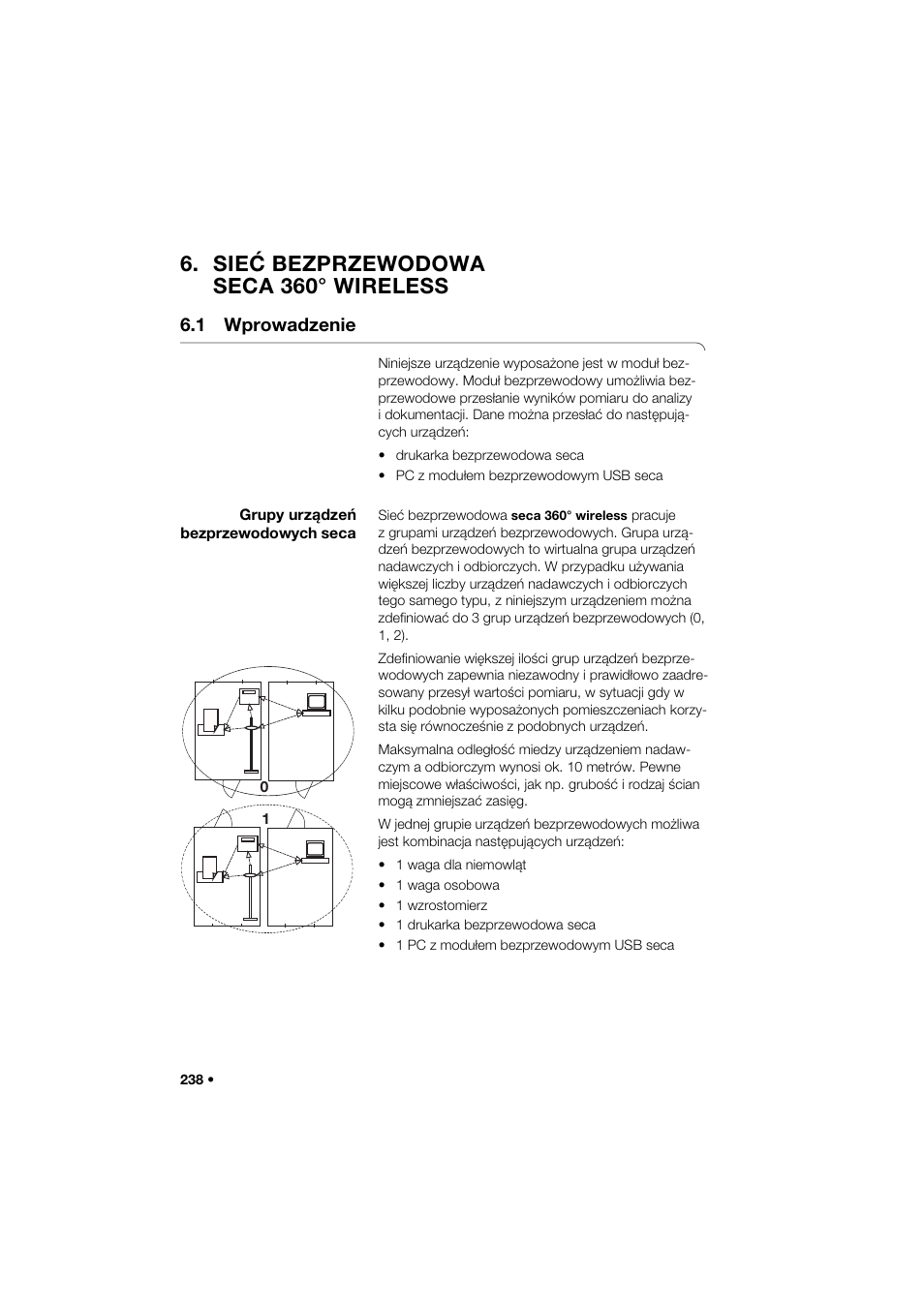 Sieć bezprzewodowa seca 360° wireless, 1 wprowadzenie, Grupy urządzeń bezprzewodowych seca | Seca 274 band_1 User Manual | Page 238 / 255