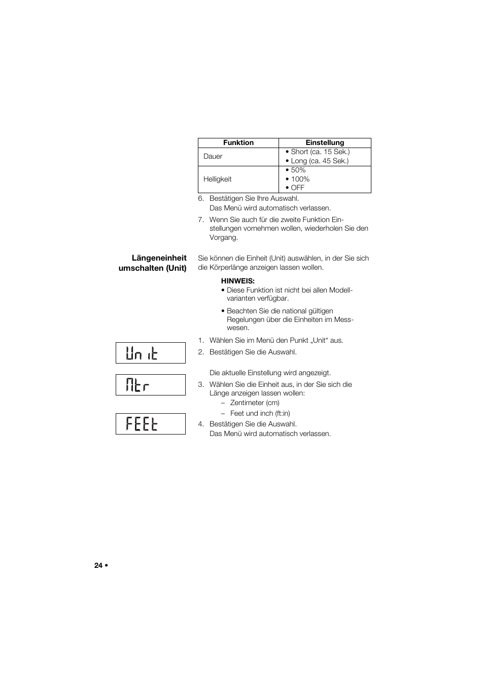 Längeneinheit umschalten (unit) | Seca 274 band_1 User Manual | Page 24 / 255