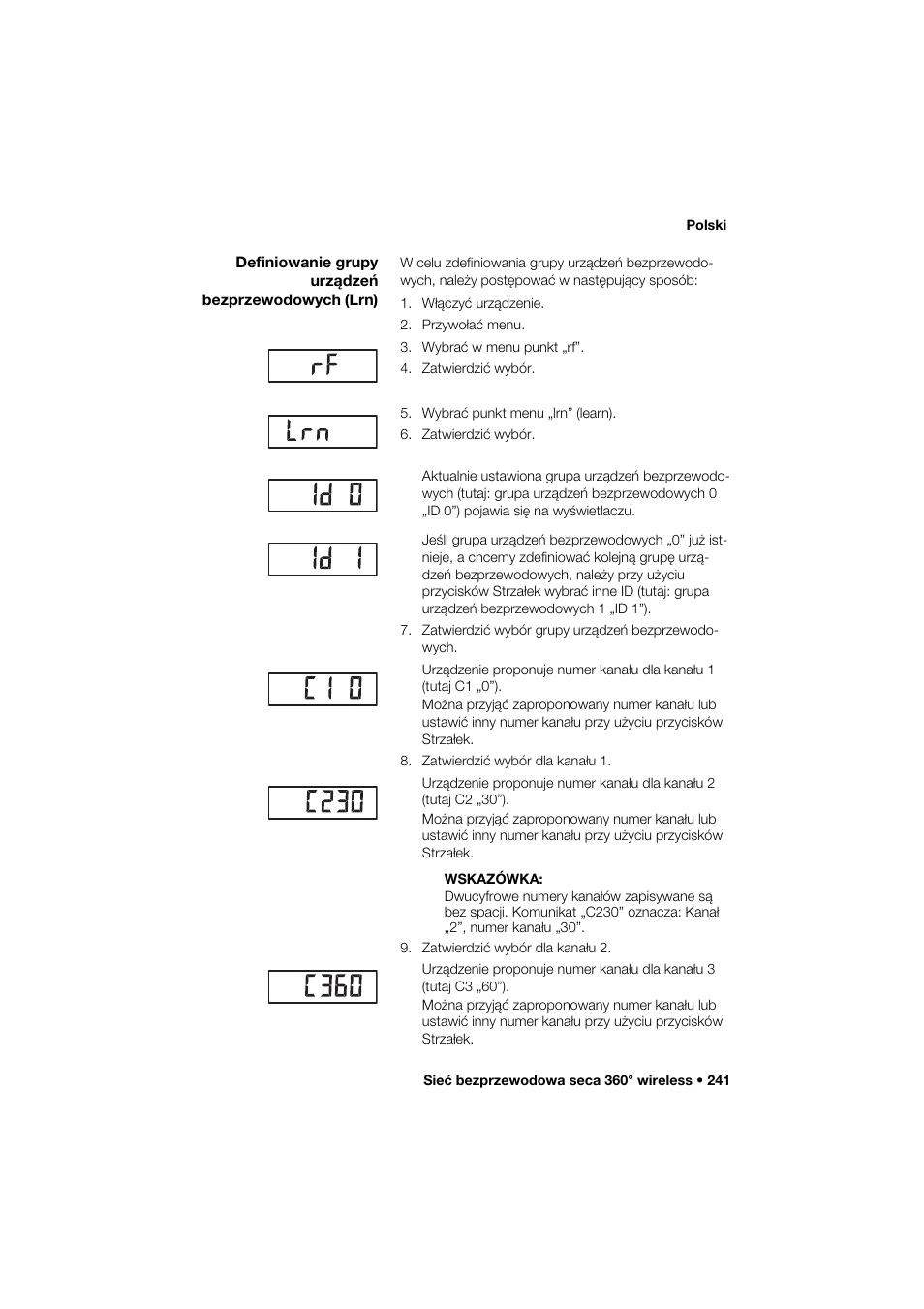 Definiowanie grupy urządzeń bezprzewodowych (lrn) | Seca 274 band_1 User Manual | Page 241 / 255