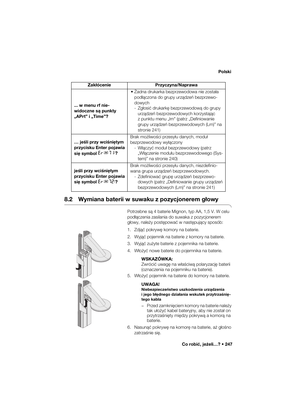 2 wymiana baterii w suwaku z pozycjonerem głowy | Seca 274 band_1 User Manual | Page 247 / 255