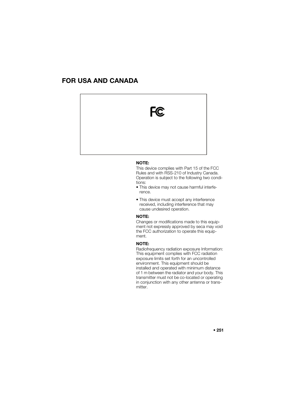 Declaration of conformity, For usa and canada | Seca 274 band_1 User Manual | Page 251 / 255